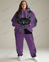 Women's Plus Size Jogging Suit Tie Dye Cat Print Hoodie and Pants Set