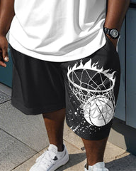 Men's Plus Size King Letter Basketball Print Tank Shorts Suit