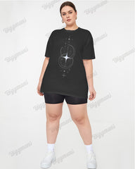 Big & Tall Women's Star & Moon Print Loose Short Sleeve T-shirt