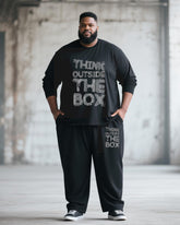 Big & Tall Men's Striped Graffiti Alphabet Print Long Sleeve T-Shirt Trousers Suit