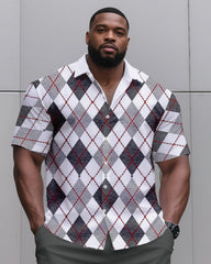 Big & Tall Men's Daily Leisure. Diamond Print Shirt Shorts Suit