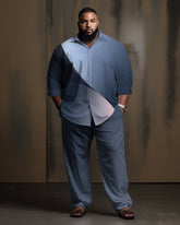 Plus Size Men's Business Abstract Smudged Long Sleeve Two-Piece Set