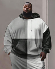 Men's Street Fashion Black Grey Colorblock Plus Size Hoodie Suit