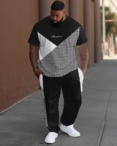 Men's Big & Tall Casual Colorblock Houndstooth Printed T-Shirt Pants Set