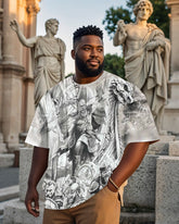 Plus Size Rice Gray Print T-shirt In A Bold And Intense Viking-themed Design-printed Front And Back