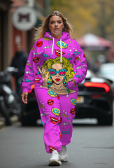 Women's Plus Size Pink Queen Makeup Hoodie Set (Pack of 2)