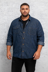 🔥Christmas 50% Off Exclusive ✨Big & Tall Men's Vintage Cotton Blue Denim Lapel Long Sleeve Shirt M-4XL
