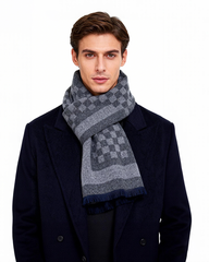 Wool Blend Plaid Scarf Men's Winter Warm Plaid Scarf