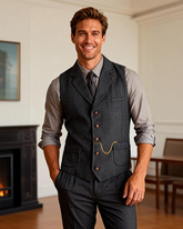 Big & Tall Men's Business Herringbone Pattern Slim Fit Single-breasted Suit Vest XS-3XL