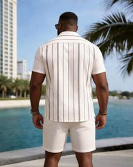 Big & Tall Men's Brown Geometric Stripe Print Short Sleeve Shirt Shorts Set