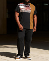 Big & Tall Men's African Totem Patchwork Printed T-Shirt Pants Set