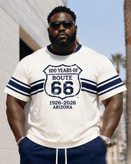 Big & Tall Men's Route 66 Centennial Striped Shield Printed Crewneck Short Sleeve T-Shirt Shorts Set