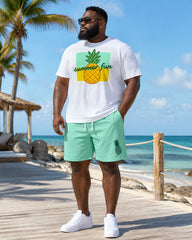 Big & Tall Men's Summer Pineapple Fun Printed Round Neck Short Sleeve T-Shirt Shorts Set