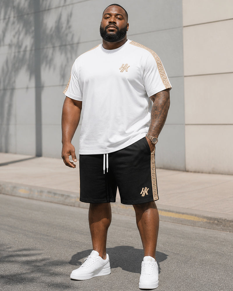 Big & Tall Men's Simple Crepe Stitching Printed Crewneck Short Sleeve T-Shirt Shorts Set