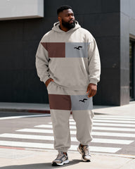 Big & Tall Men's Brown Grey Contrast Seagull Print Hoodie Set
