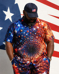 Big & Tall Men's Starry Sky Gradient Five-pointed Star Printed Short Sleeve Shirt Shorts Set
