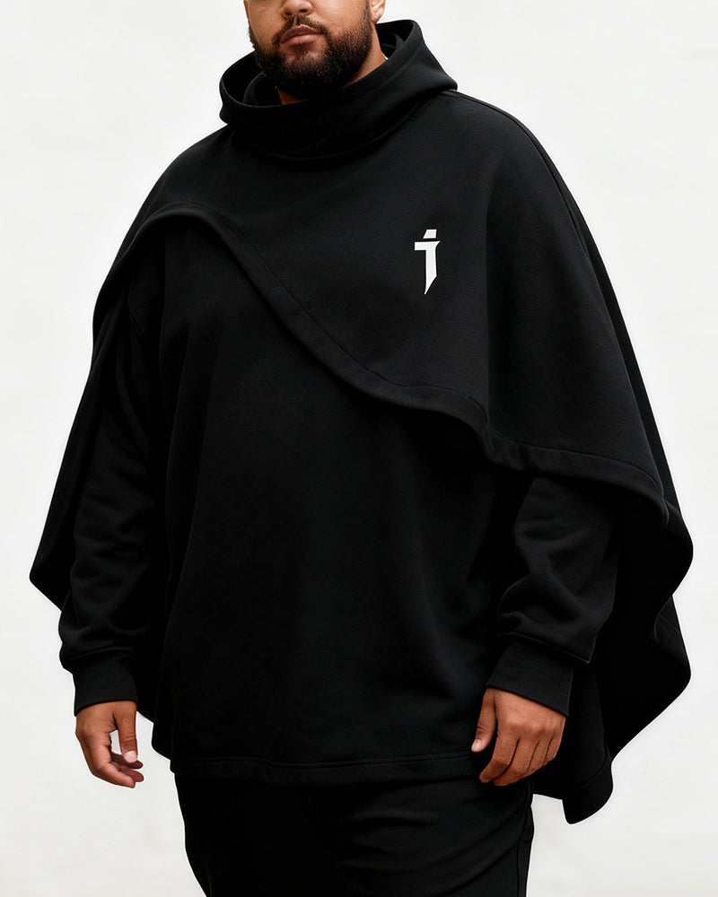 Big & Tall Men's Heavy Industry Cloak Fake Two-Piece Cloak Hooded Sweatshirt Coat L-4XL