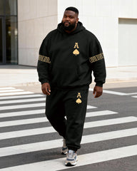 Big & Tall Men's Black And Yellow Contrast A Letter Geometric Print Hoodie Set