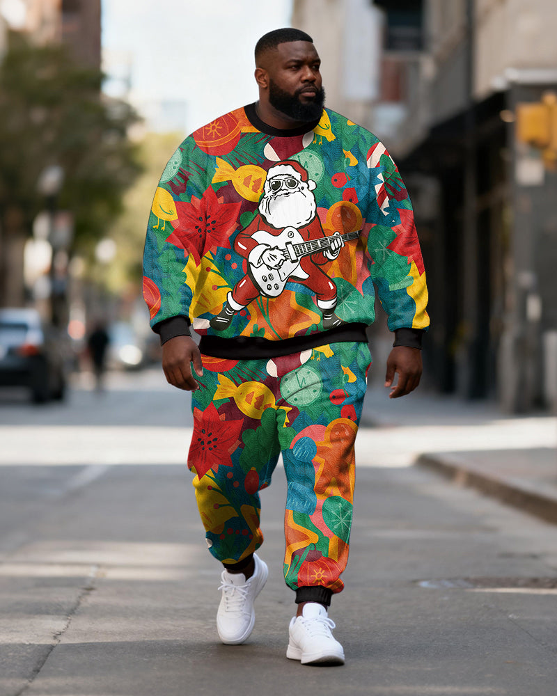 Big & Tall Men's Christmas Tree Decorative Print Crewneck Sweat Set