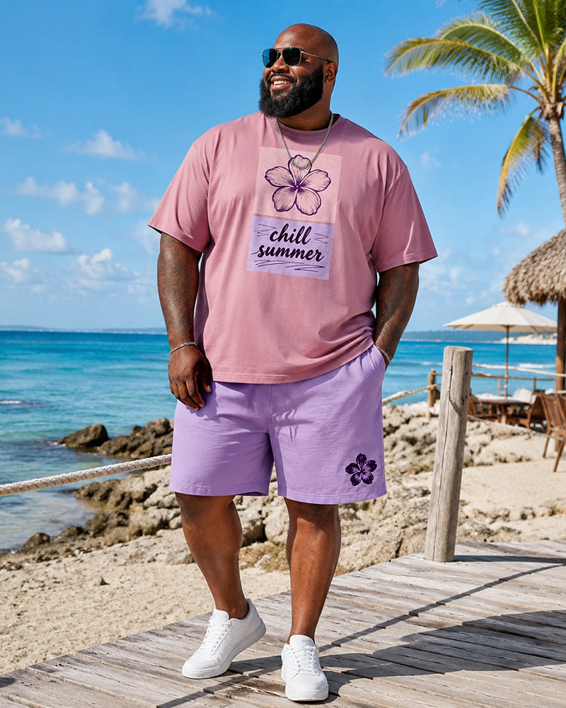 Big & Tall Men's Chill Summer Printed Round Neck Short Sleeve T-shirt Shorts Set