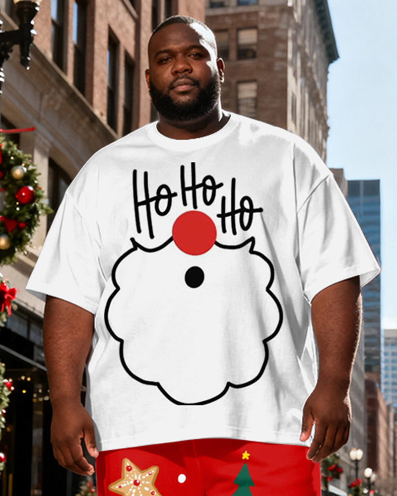 Big & Tall Men's White Santa Claus Beard "Ho Ho Ho" Printed T-Shirt Pants Set
