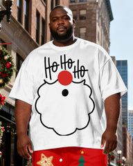 Big & Tall Men's White Santa Claus Beard "Ho Ho Ho" Printed T-Shirt Pants Set