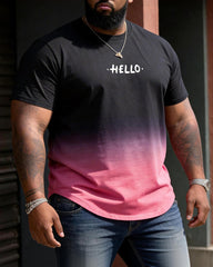 Big & Tall Men's Black And Pink Ombre HELLO Letter Print Crewneck Short-Sleeve T-Shirt