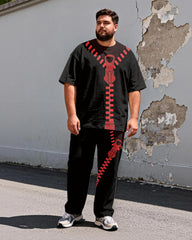 Big & Tall Men's Dark Red Chain Trendy Cool Printed T-Shirt Pants Set