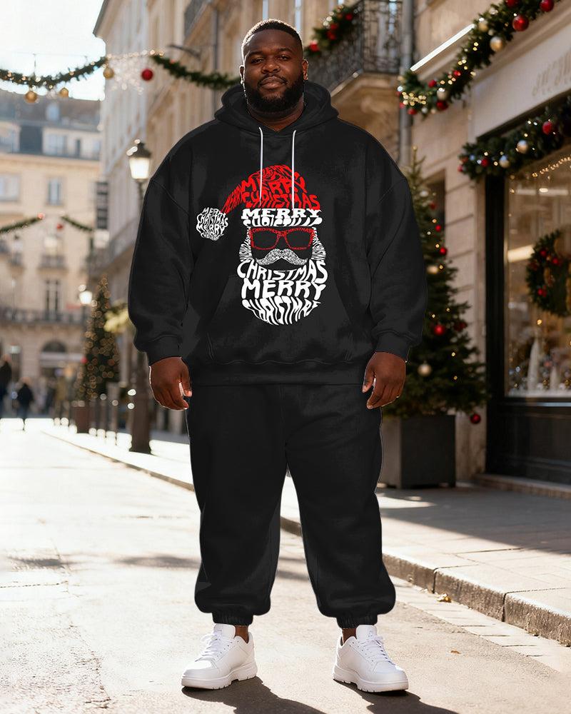 Big & Tall Men's Black "Merry Christmas" Printed Hoodie Set