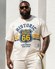 Big & Tall Men's Tie-Dye Route 66 Centennial Printed Crewneck Short Sleeve T-Shirt Shorts Set