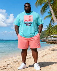 Big & Tall Men's Summer2026 Flamingo Print Round Neck Short Sleeve T-Shirt Shorts Set
