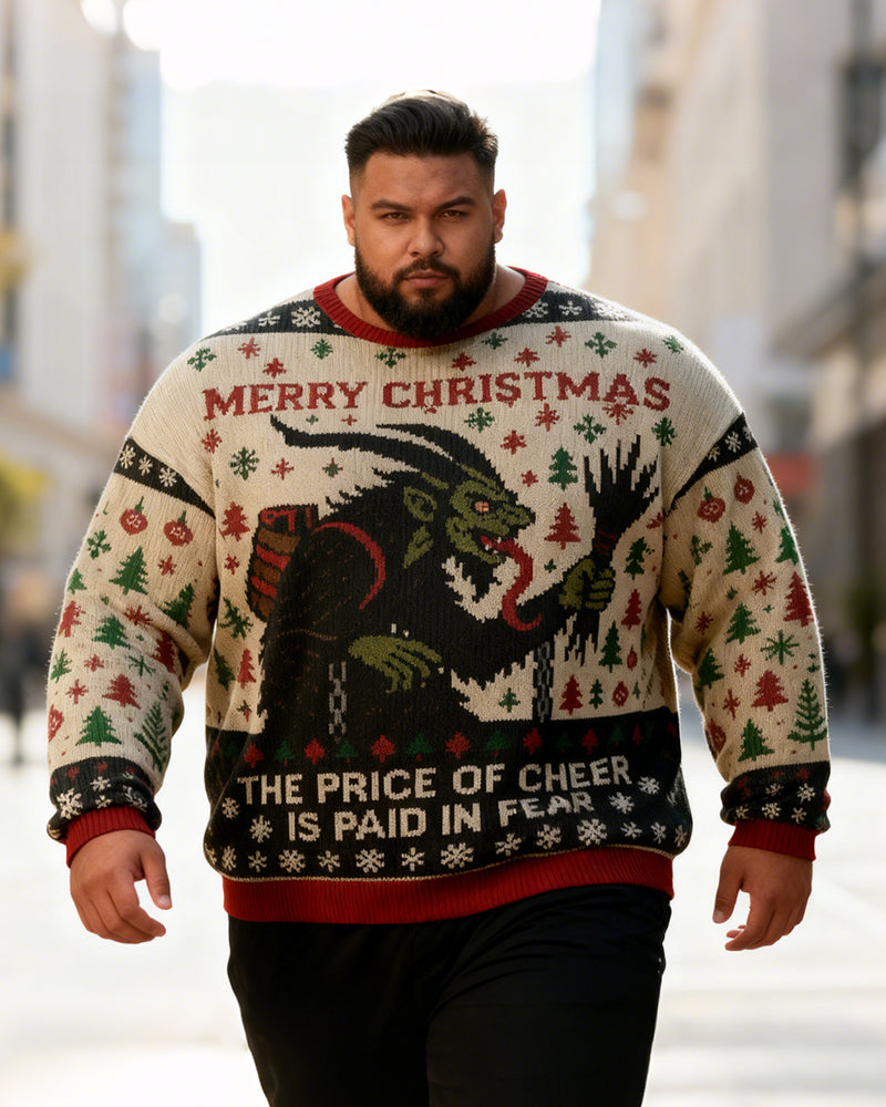 Big & Tall Men's Christmas Cthulhu Style Printed Crewneck Ugly Sweater