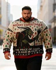 Big & Tall Men's Christmas Cthulhu Style Printed Crewneck Ugly Sweater