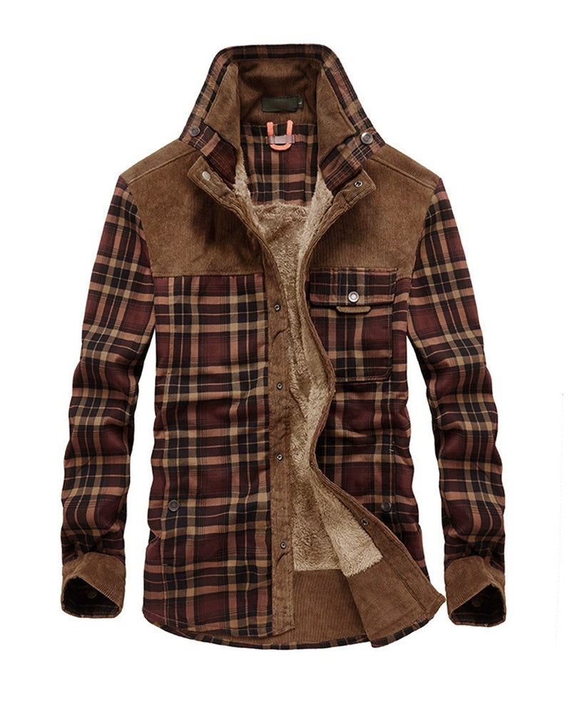 Big & Tall Men's Thickened Long Sleeve Plaid Shirt Jacket M-4XL