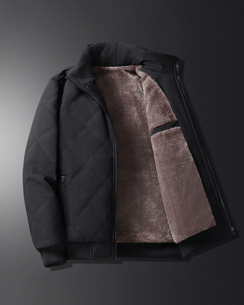 Big & Tall Men's Solid Color Vertical Neck Thickened Diamond Plaid Cotton Jacket M-5XL