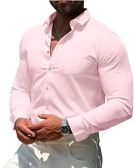 Four-sided Stretch Non-ironing Men's Long-sleeved Shirt Sericized Vertical Shirt