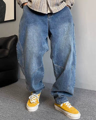 Big & Tall Men's Washed Vintage Jeans Straight Tapered Pants M-8XL