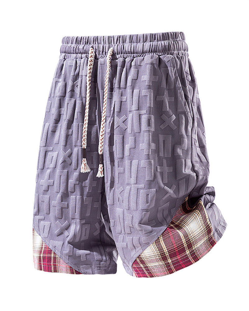 L-9XL Casual Sports Letter Jacquard Plaid Shorts