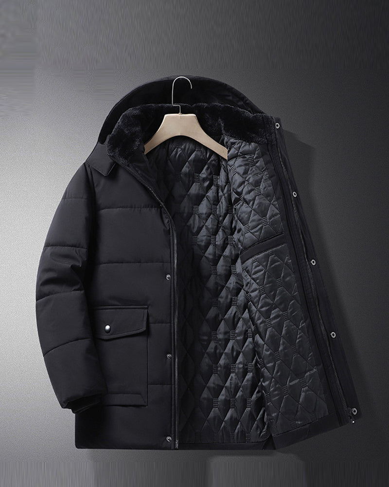 Big & Tall Men's Solid Color Padded Hooded Long Cotton-padded Jacket Coat M-8XL