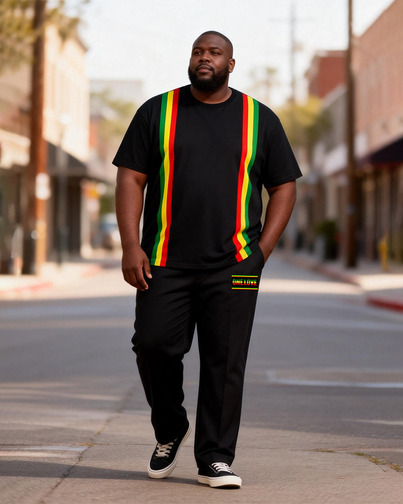 Big & Tall Men's Reggae Color Stripe Side Print T-Shirt Pants Set