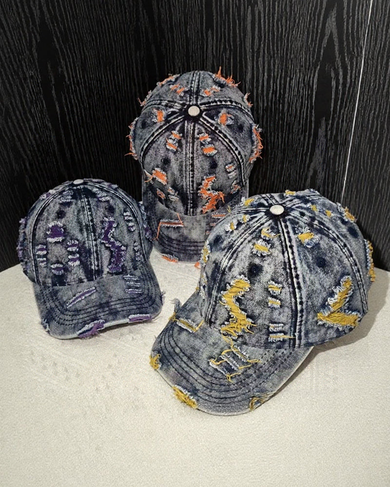 Personalized Washed Denim Hole Vintage Cap