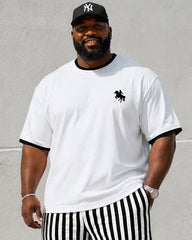 Big & Tall Men's Contrast Black Pony Stripe Print Crewneck Short Sleeve T-Shirt Shorts Set