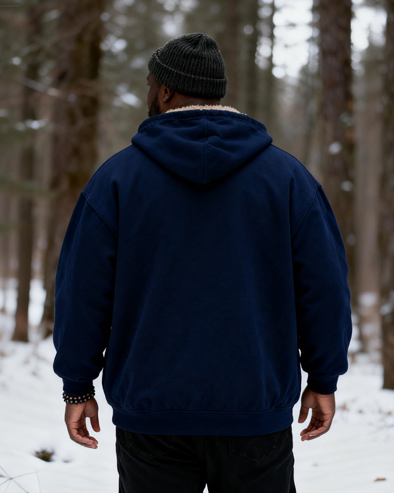 Big & Tall Men's Solid Color Velvet Thickened Zip Cardigan Hoodie