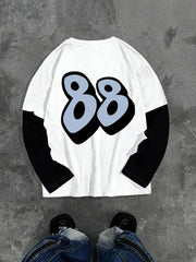 Big & Tall Men's Cartoon Character Printed Fake Two-piece Long Sleeve T-shirt