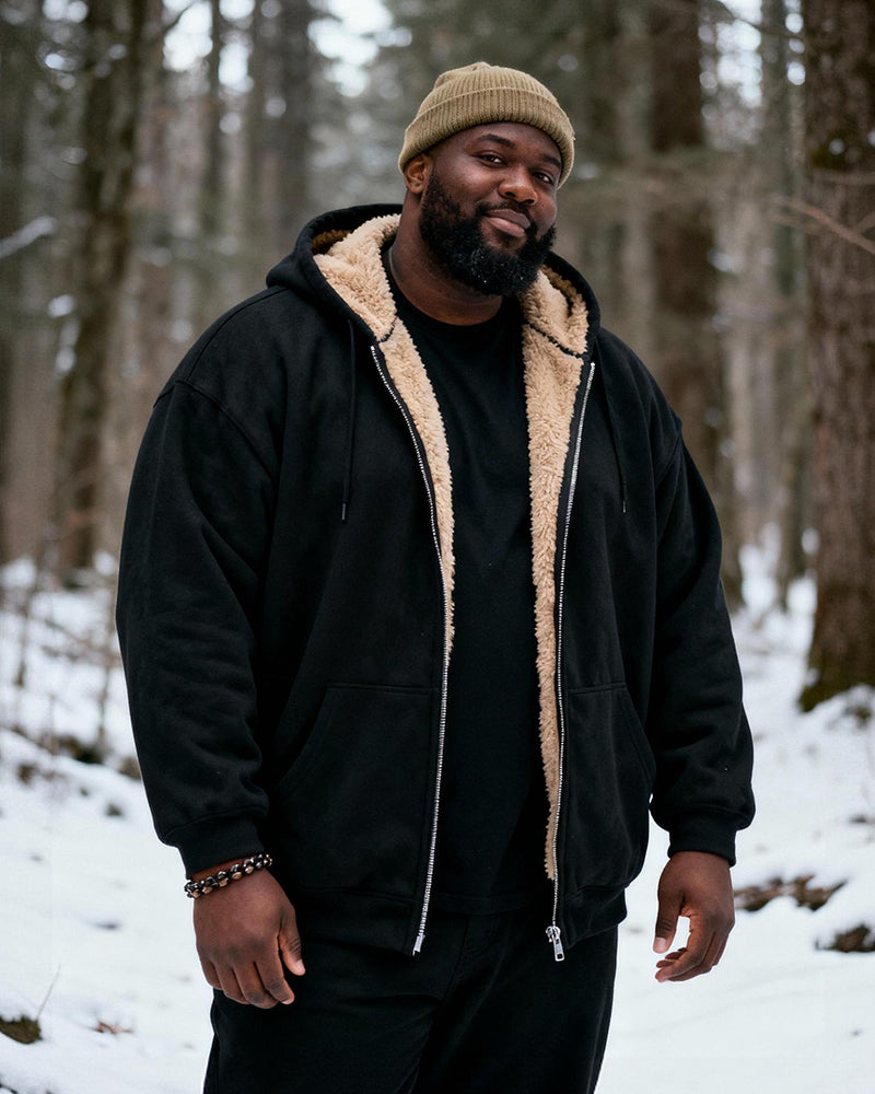 Big & Tall Men's Solid Color Velvet Thickened Zip Cardigan Hoodie