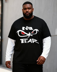 Big & Tall Men's "No Fear" Trend Graffiti Printed Fake Two Long Sleeve T-Shirts