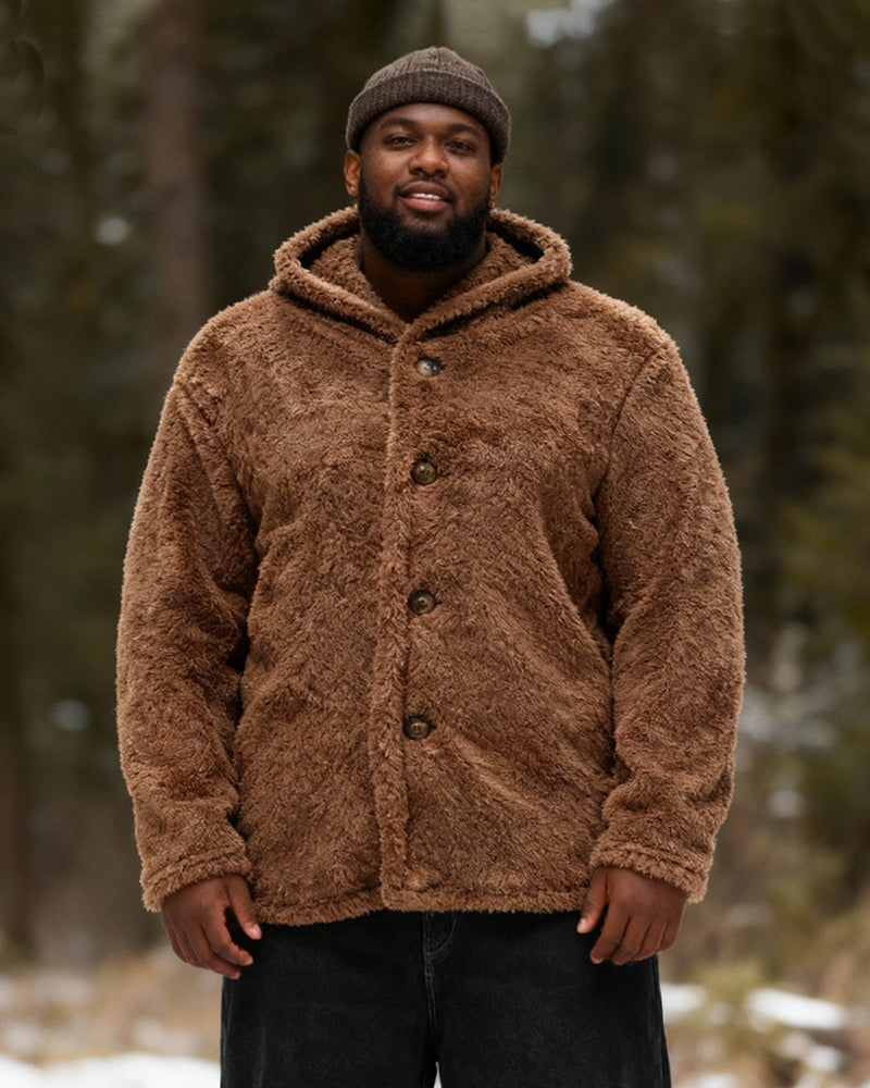 Big & Tall Men's Solid Color Hooded Velvet Jacket Cardigan M-3XL