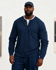 Big & Tall Men's Solid Color Fake Two-Piece V-Neck Waffled Long-Sleeved T-Shirt S-2XL