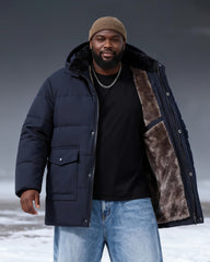 Big & Tall Men's Solid Color Padded Hooded Long Cotton-padded Jacket Coat M-8XL