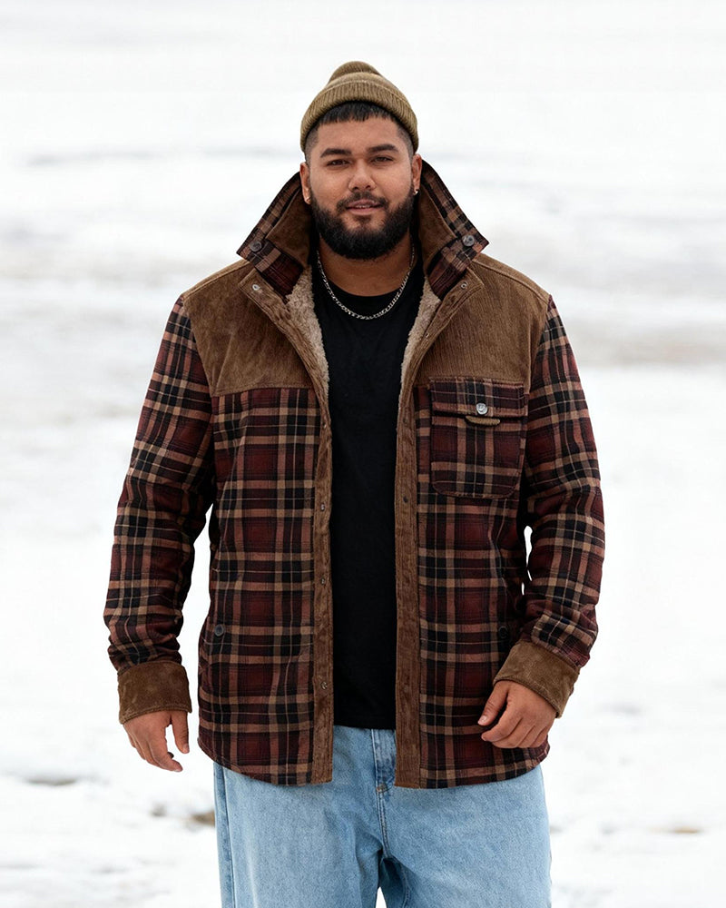 Big & Tall Men's Thickened Long Sleeve Plaid Shirt Jacket M-4XL